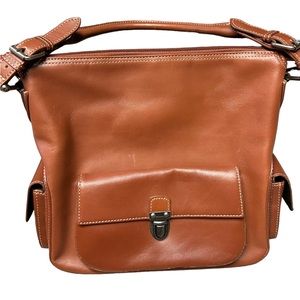 Talbot's Brown Leather Handbag 10”x10”x4 1/2”, zippered top, 3 outside pockets